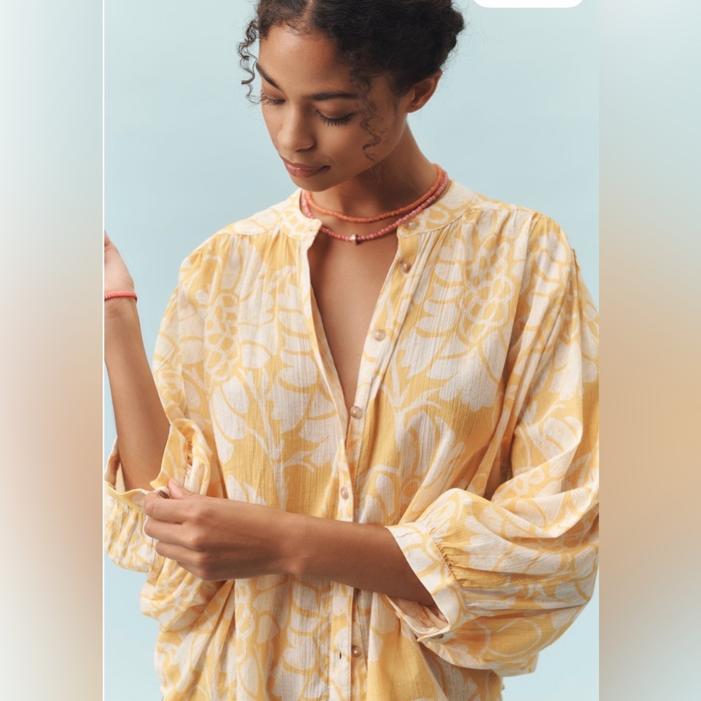 The Sydney Batwing Blouse by Pilcro Floral Yellow and White Women's Top M - Picture 2 of 13